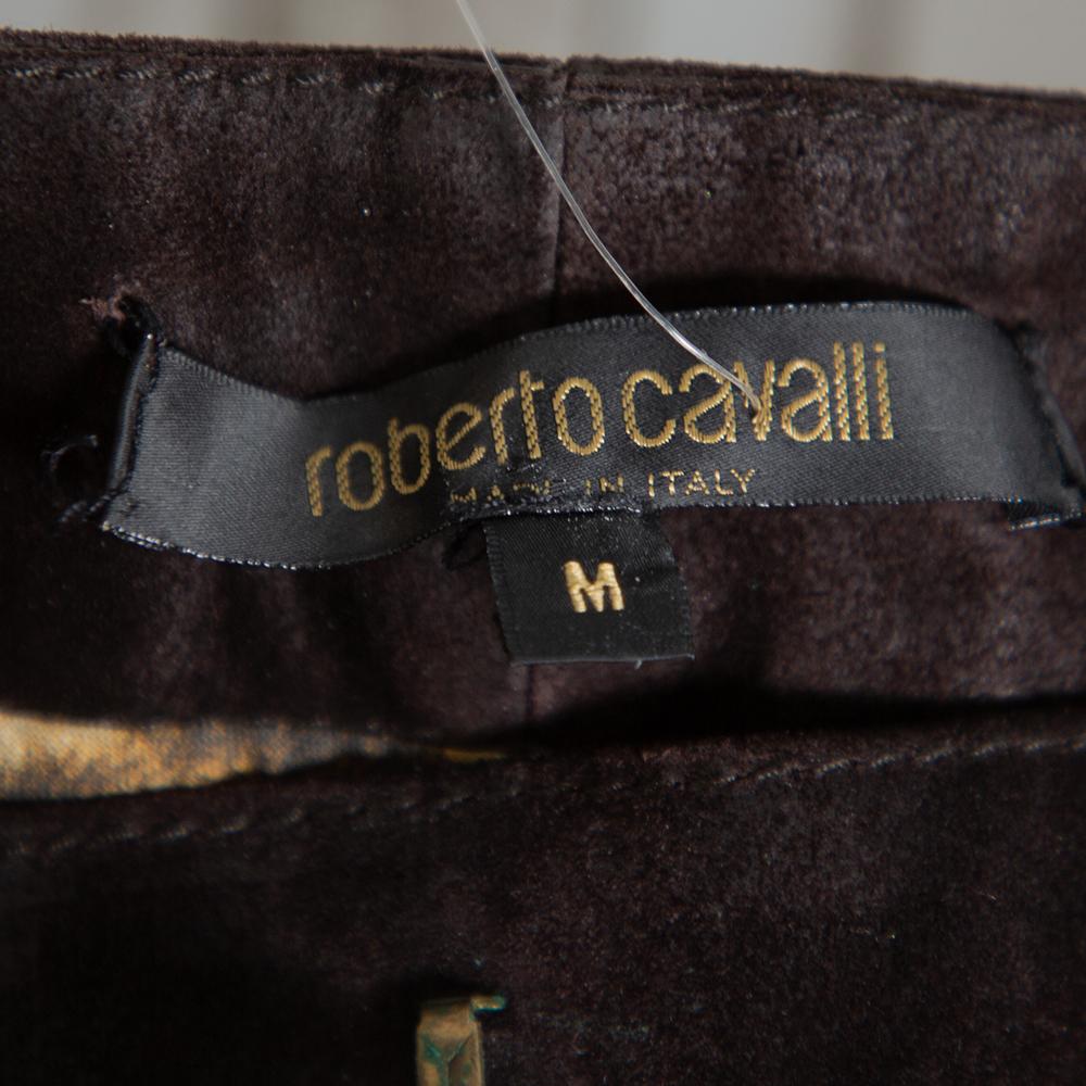 Roberto Cavalli Brown Leather Vintage Cropped Trousers M In Good Condition For Sale In Dubai, Al Qouz 2