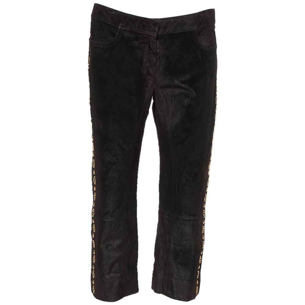 Roberto Cavalli Brown Leather Vintage Cropped Trousers M For Sale