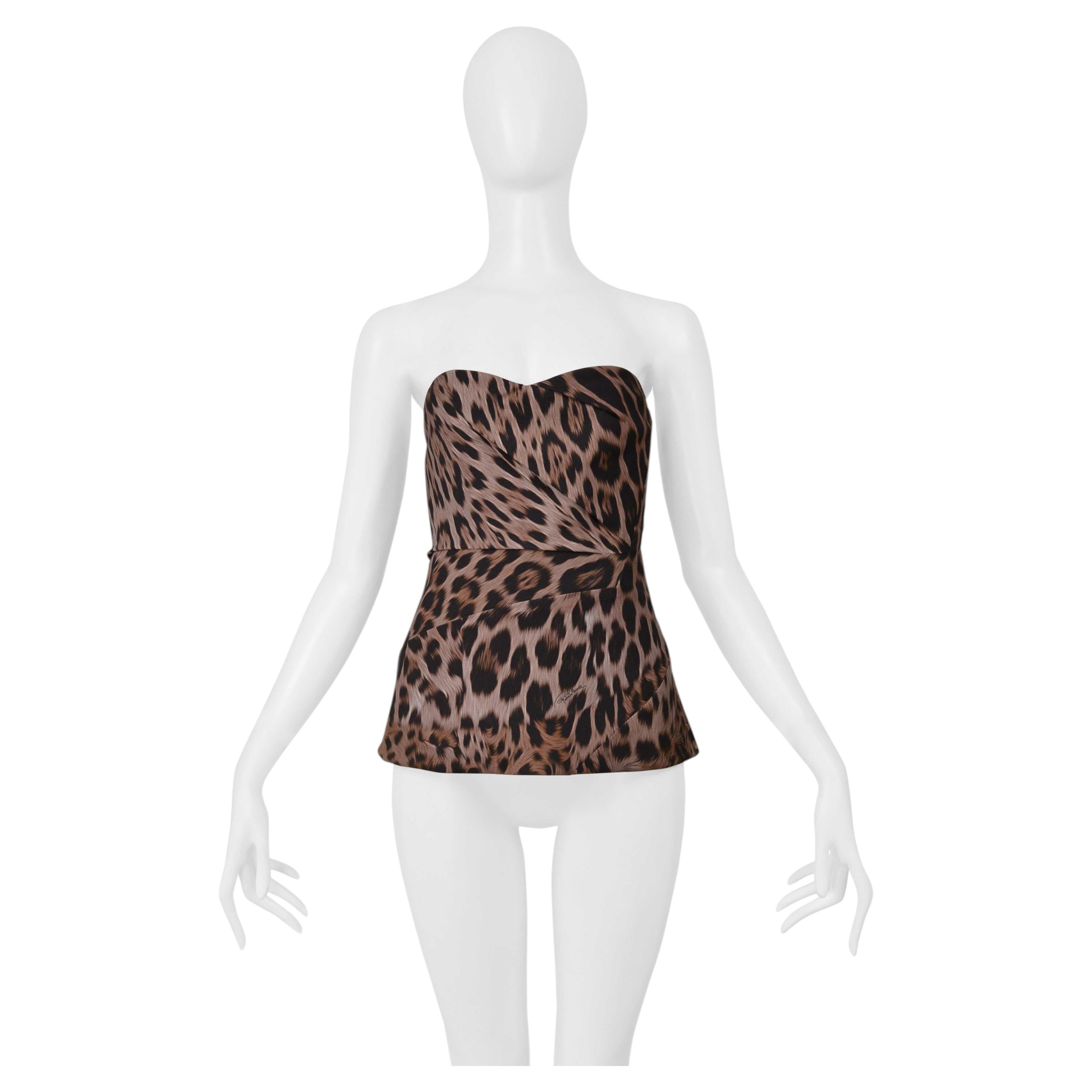 Roberto Cavalli - Top a corsetto marrone con stampa leopardata e cerniera laterale in vendita