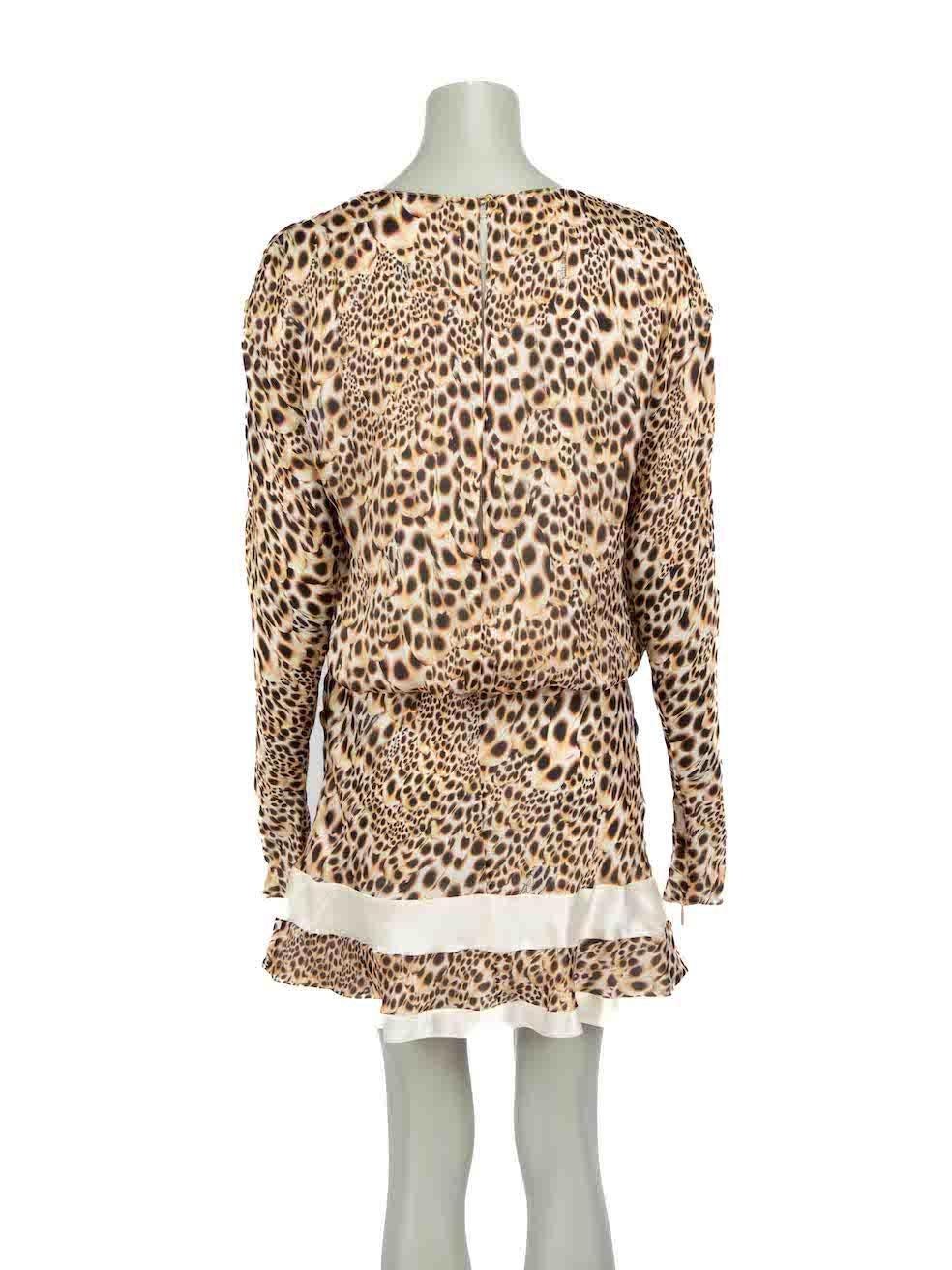 Roberto Cavalli Brown Leopard Print Knee Length Dress Size S In New Condition For Sale In London, GB