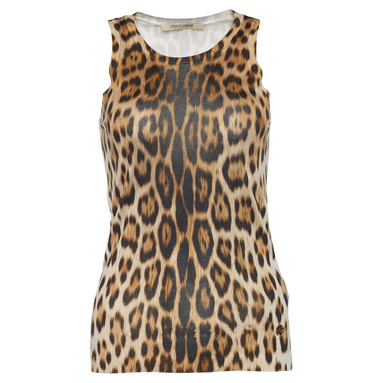 Cream and Black Leopard Print Knit Tank Top