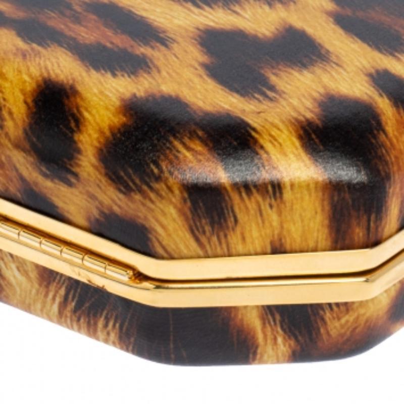 Women's Roberto Cavalli Brown Leopard Print Leather Clutch For Sale