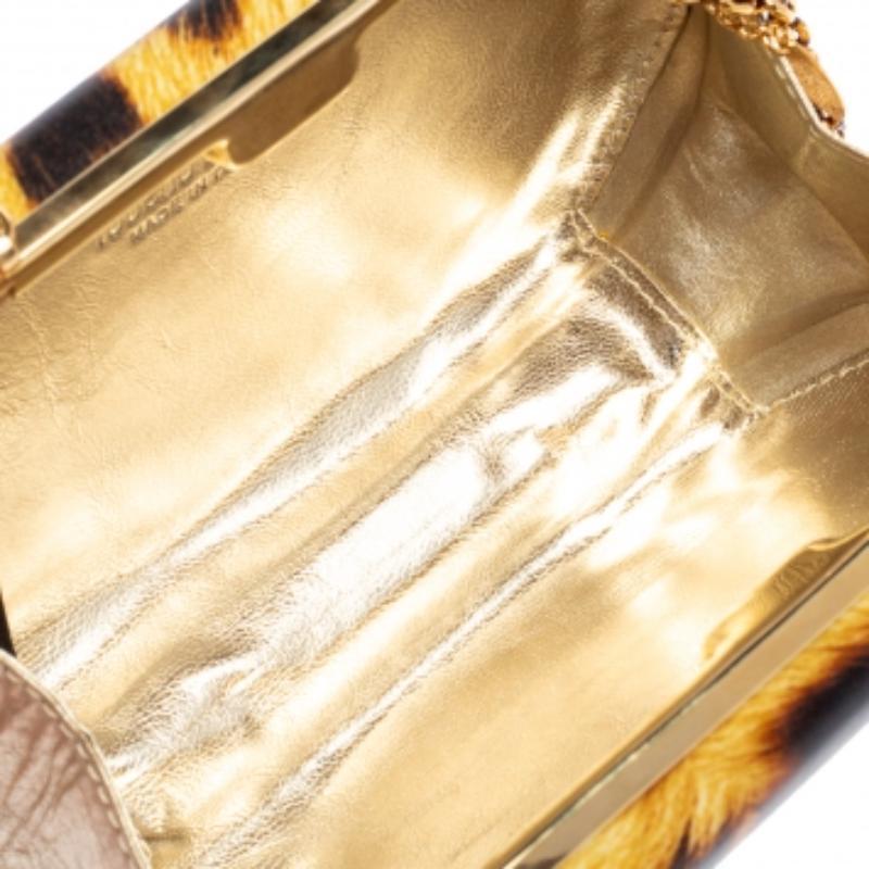 Roberto Cavalli Brown Leopard Print Leather Clutch For Sale 2