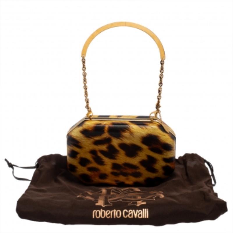 Roberto Cavalli Brown Leopard Print Leather Clutch For Sale 3
