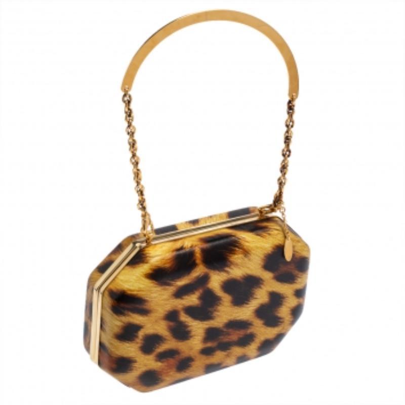 Roberto Cavalli Brown Leopard Print Leather Clutch For Sale 4