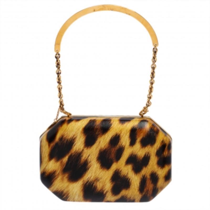 Roberto Cavalli Brown Leopard Print Leather Clutch For Sale 5