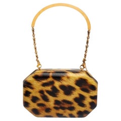 Roberto Cavalli Brown Leopard Print Leather Clutch