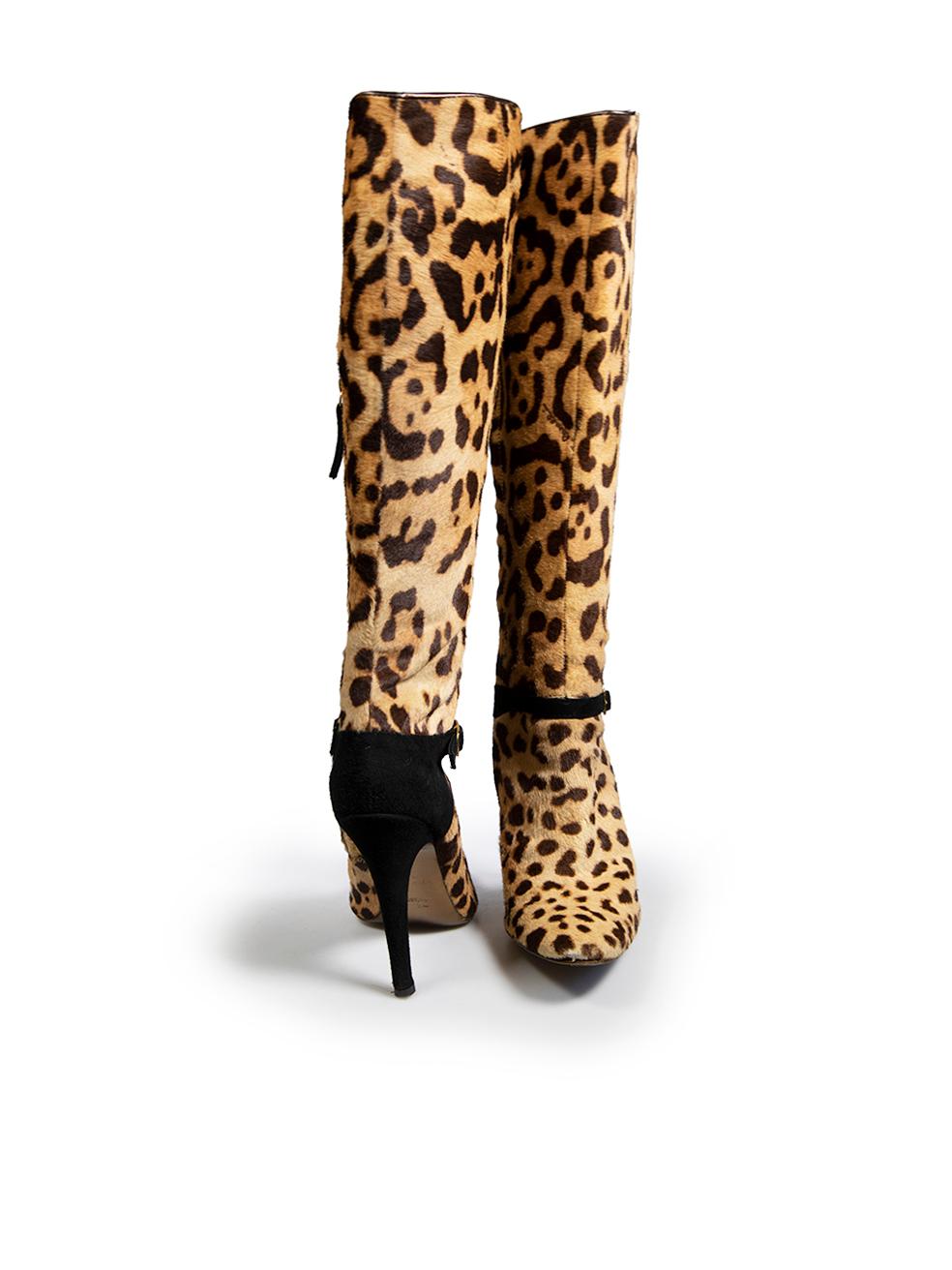Roberto Cavalli Brown Brown Leopard Print Pony Hair Boots Size IT 38.5 Bon état - En vente à London, GB
