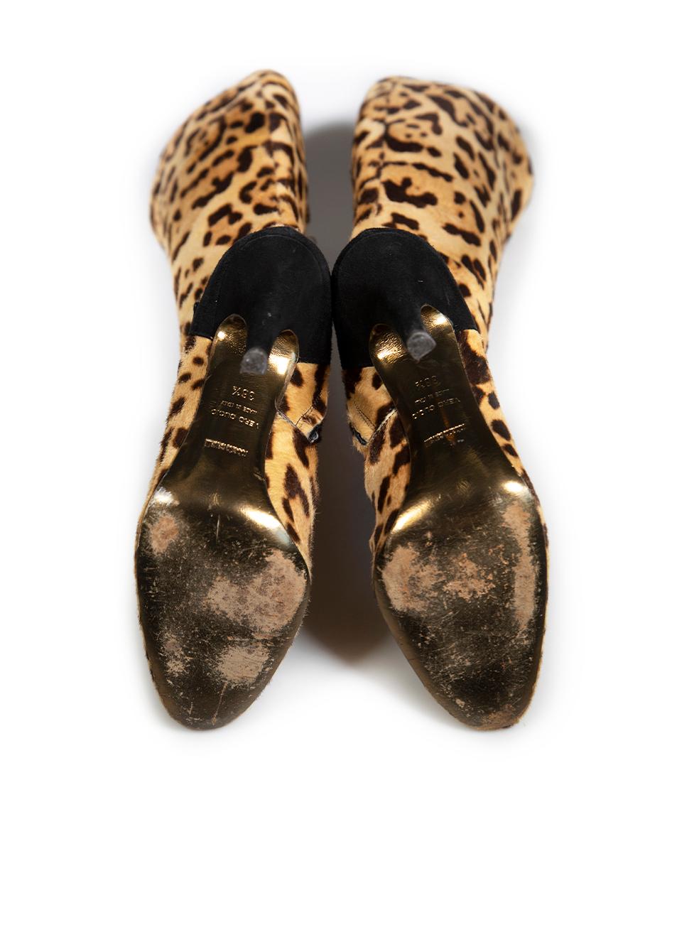 Roberto Cavalli Brown Leopard Print Pony Haar Stiefel Größe IT 38.5 Damen im Angebot
