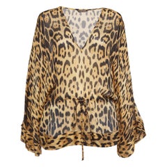 Roberto Cavalli Brown Leopard Print Silk Kaftan Blouse M