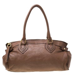 Roberto Cavalli Brown Logo Embossed Leather Satchel