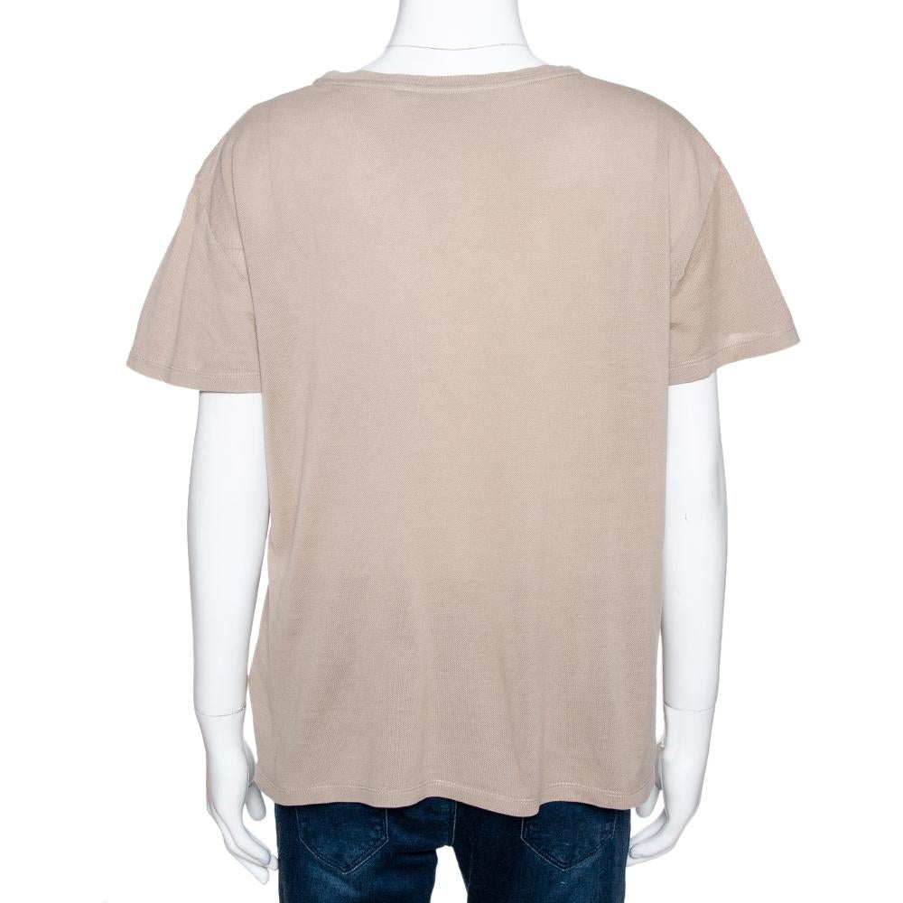 Roberto Cavalli Braunes Baumwoll-Piqué-T-Shirt mit Logodruck M im Zustand „Gut“ im Angebot in Dubai, Al Qouz 2