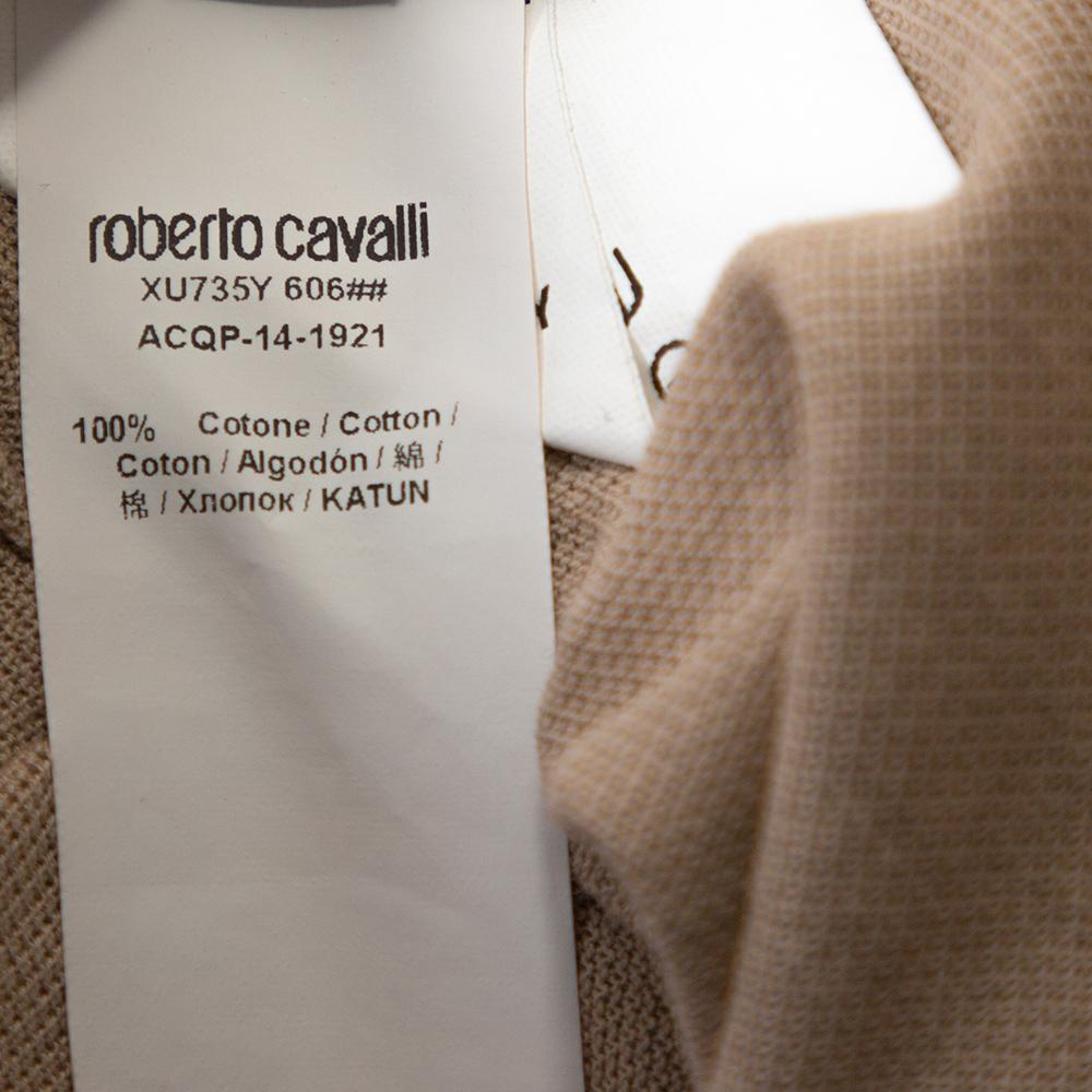 Women's Roberto Cavalli Brown Logo Print Cotton Pique T-Shirt M For Sale