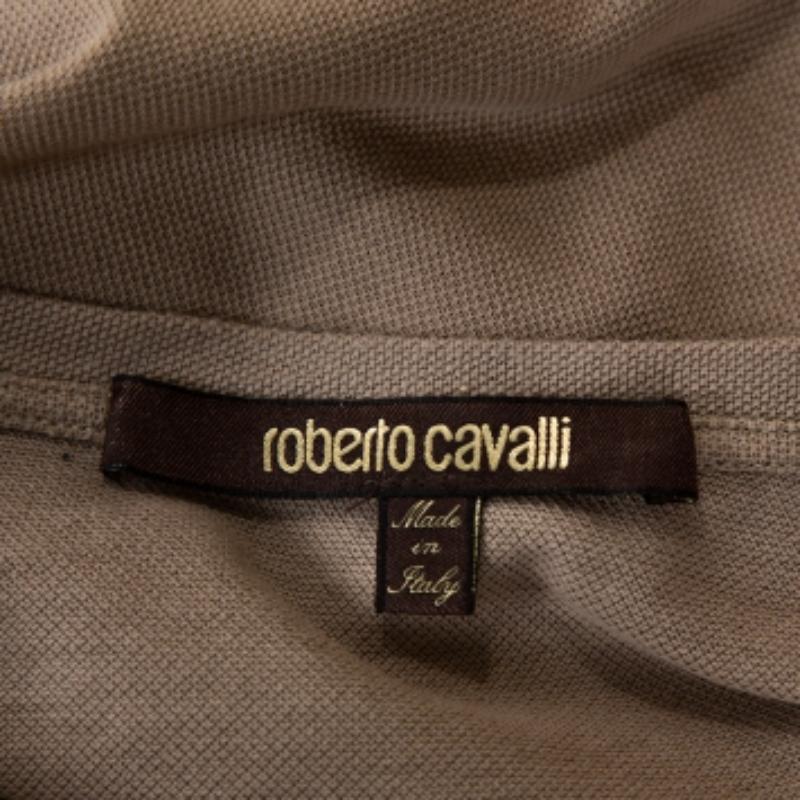 Donna Roberto Cavalli T. Brown Logo Print Cotton Pique T-Shirt M. T. I. in vendita