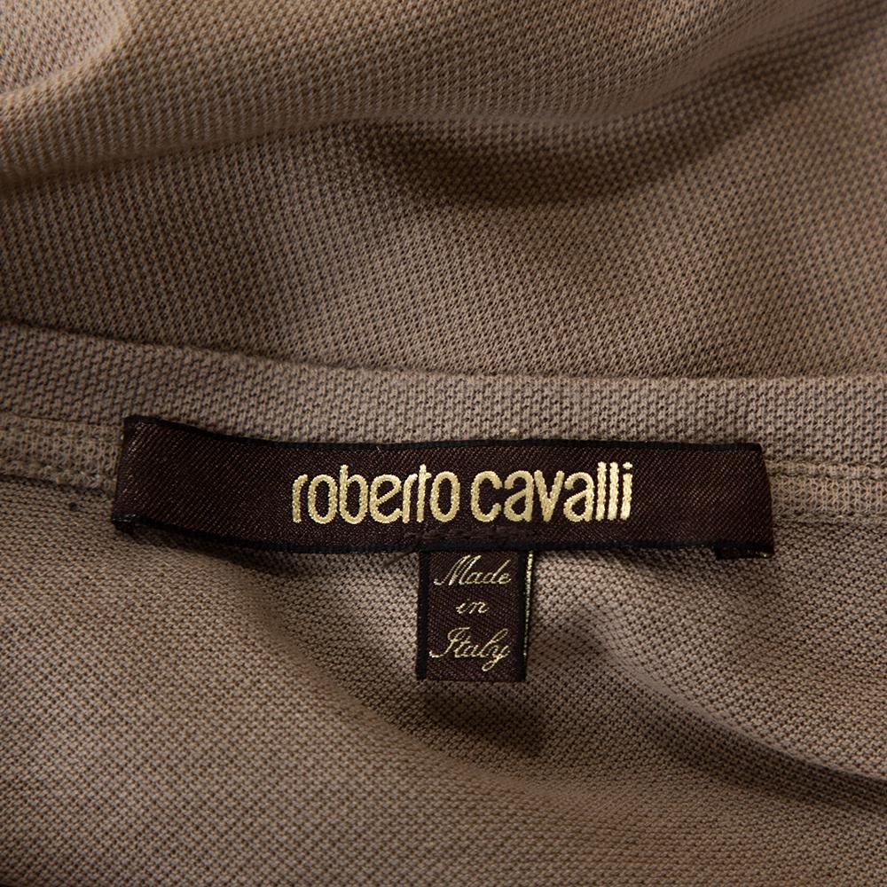 Roberto Cavalli - T-shirt en piqué de coton imprimé logo marron, taille M Pour femmes en vente