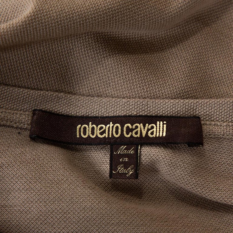 Roberto Cavalli Brown Logo Print Cotton Pique T-Shirt M For Sale at 1stDibs