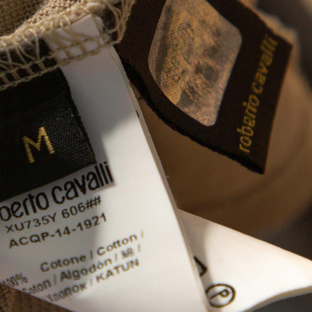 Roberto Cavalli - T-shirt en piqué de coton imprimé logo marron, taille M en vente 1