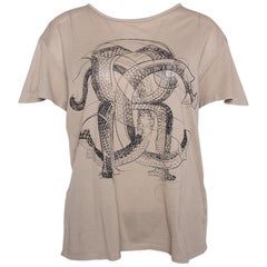 Roberto Cavalli Braunes Baumwoll-Piqué-T-Shirt mit Logodruck M