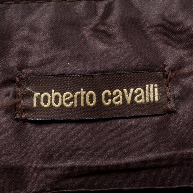 Roberto Cavalli Brown/Multicolor Leather and Printed Fabric Top Handle ...