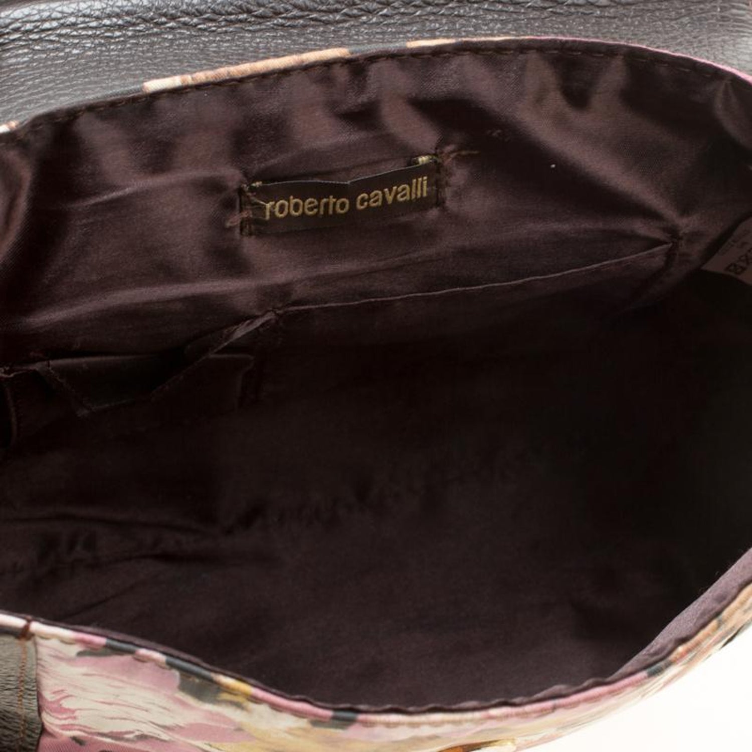 Roberto Cavalli Brown Multicolor Leather And Printed Fabric Top