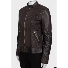 Roberto Cavalli Brown Perforated Leather Jacket - IT40/S