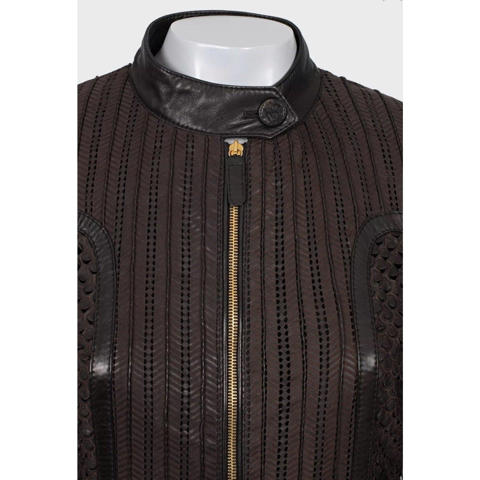 Roberto Cavalli - Giacca in pelle marrone traforata - IT40/S In condizioni ottime in vendita a Krakow, PL