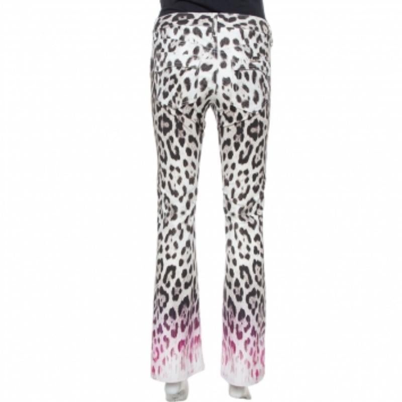Gray Roberto Cavalli Brown/Pink Ombre Animal Print Cotton Flare Leg Jeans S For Sale