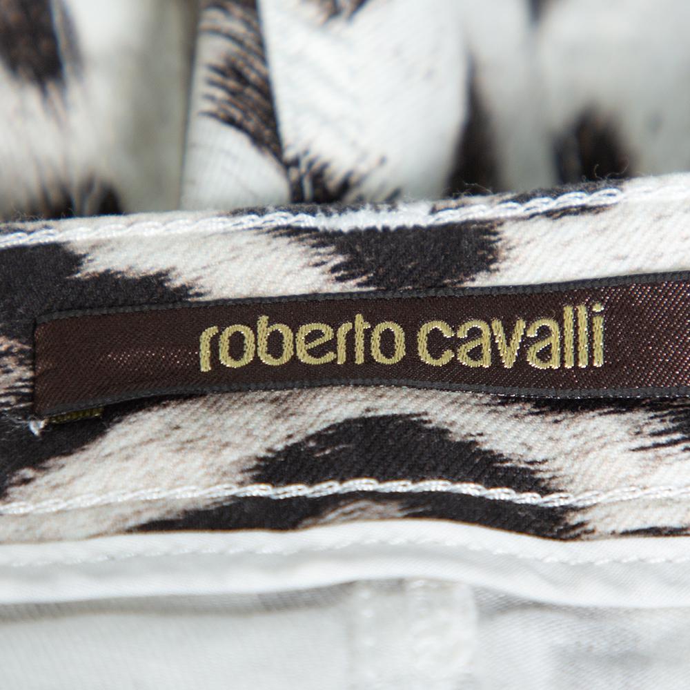 Roberto Cavalli - Jean à jambes évasées en coton imprimé animal marron/rose, taille S Bon état - En vente à Dubai, Al Qouz 2