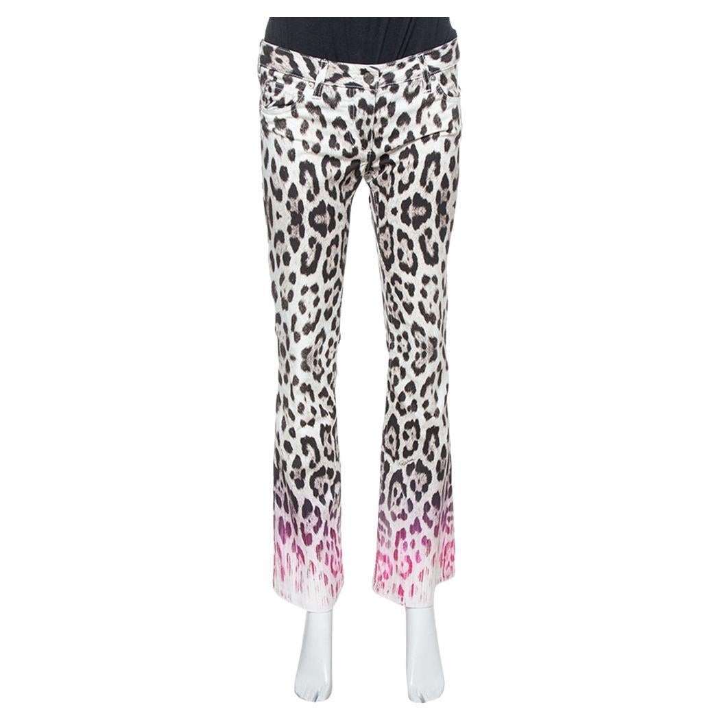 Roberto Cavalli Brown/Pink Ombre Animal Print Cotton Flare Leg Jeans S For Sale