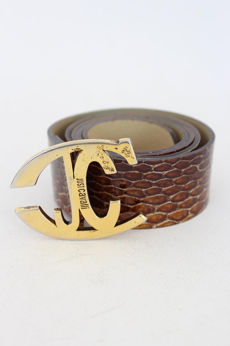 Roberto Cavalli Brown Print Snake Leather Belt For Sale at 1stDibs