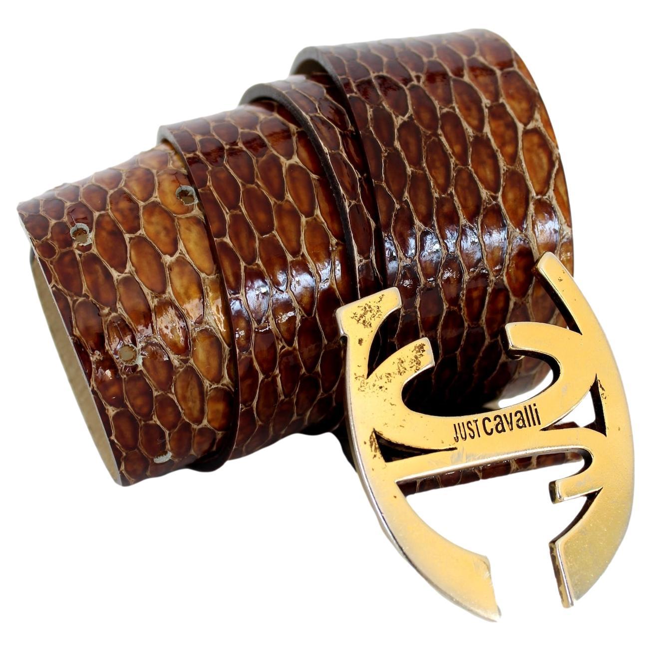 Roberto Cavalli Brown Print Snake Leather Belt For Sale at 1stDibs