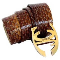Roberto Cavalli Brown Print Snake Leather Belt