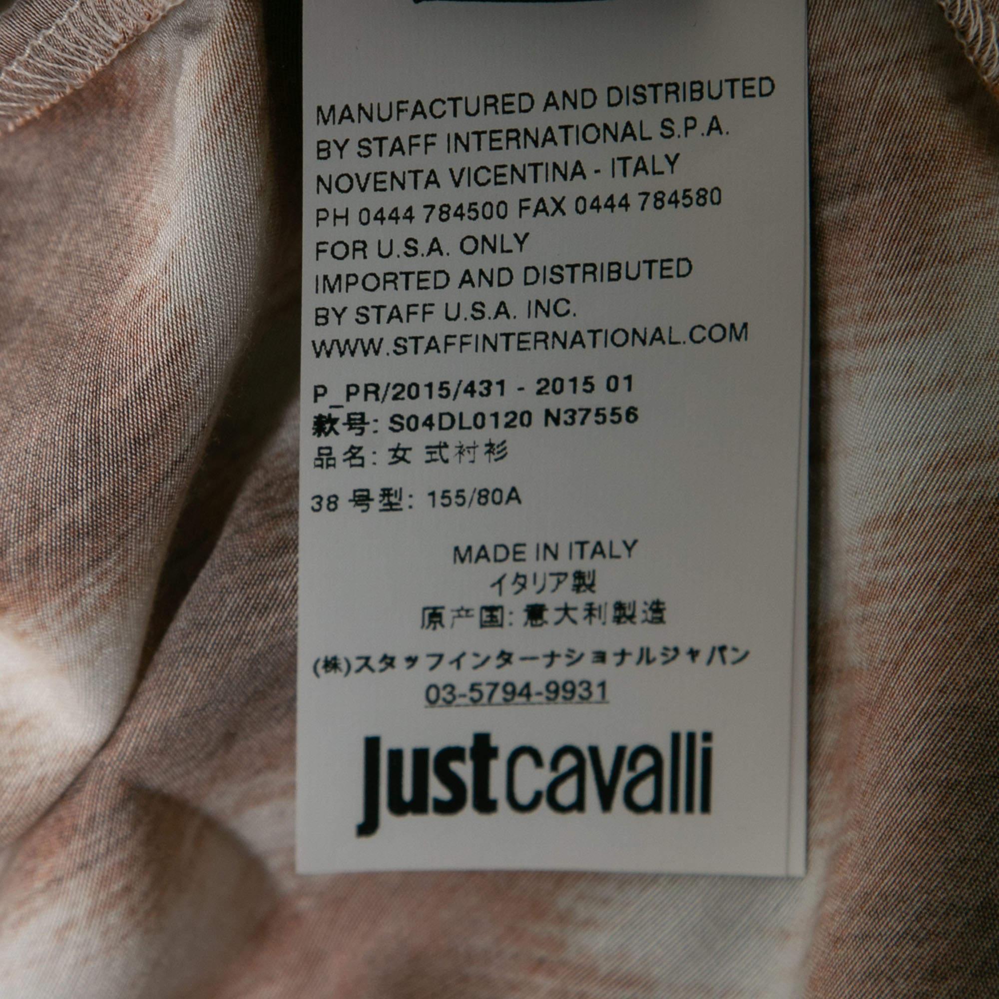 Roberto Cavalli Brown Printed Crepe De Chine Tie Detail Blouse S 1