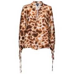 Roberto Cavalli Brown Printed Crepe De Chine Tie Detail Blouse S