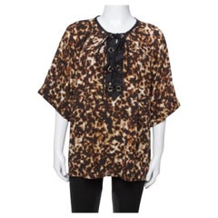 Roberto Cavalli Brown Printed Silk Crepe Tie Front Blouse L