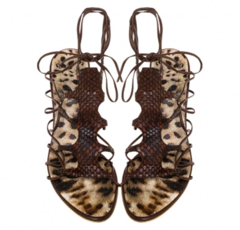 Roberto Cavalli Braun Python Schnürsenkel Sandalen Größe 40 (Schwarz) im Angebot