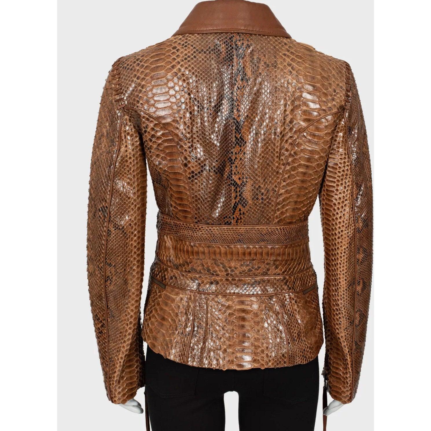Marrone Roberto Cavalli - Giacca in pelle di pitone marrone - Taglia 42/ M. in vendita