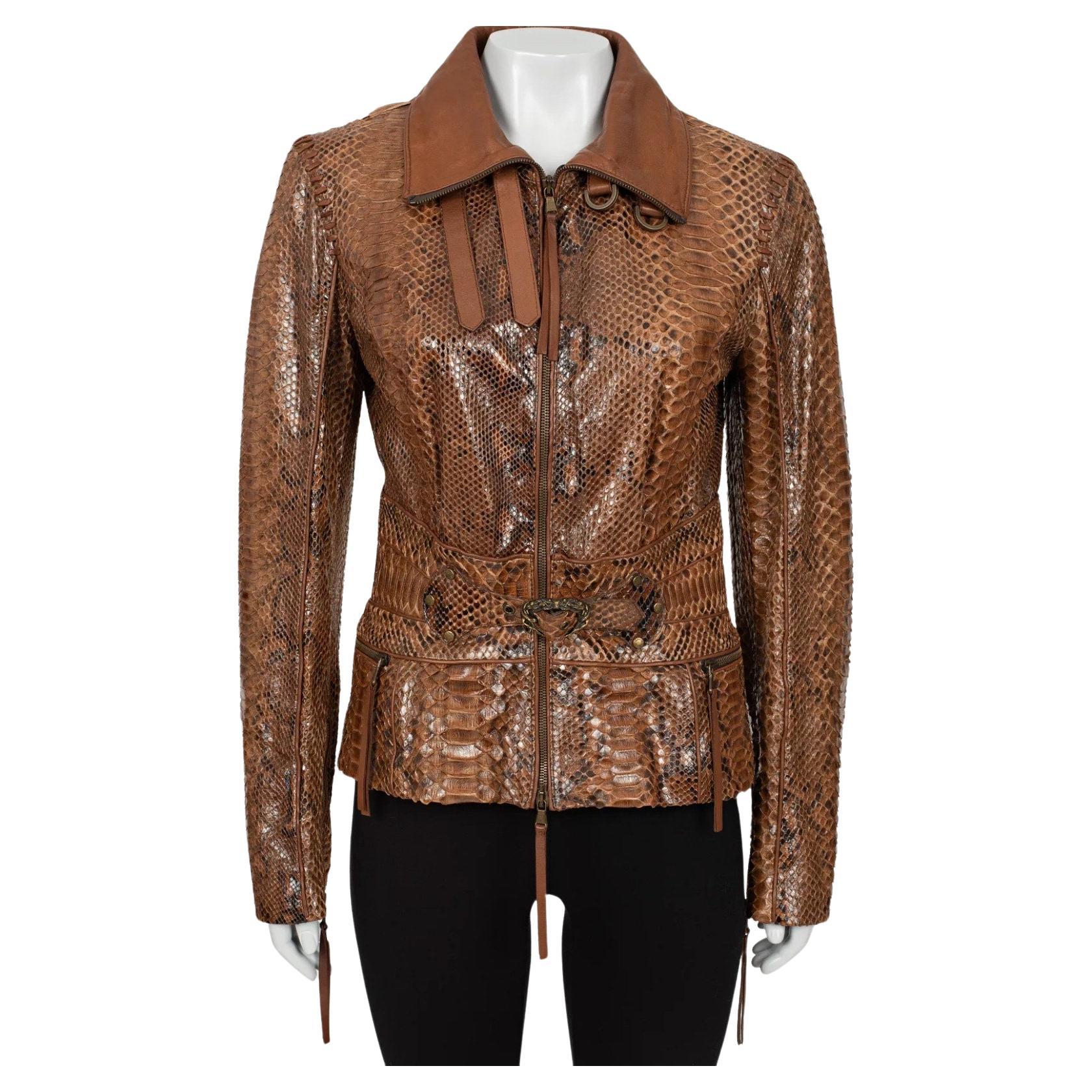 Roberto Cavalli - Giacca in pelle di pitone marrone - Taglia 42/ M.