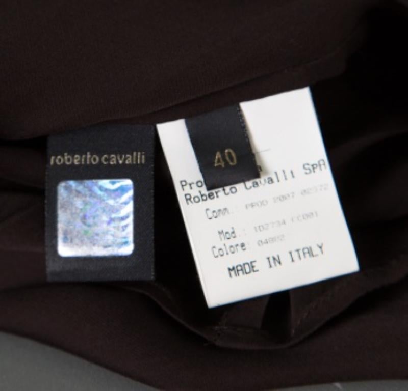 Roberto Cavalli Brown - Chemisier en soie transparente à volants S en vente 1