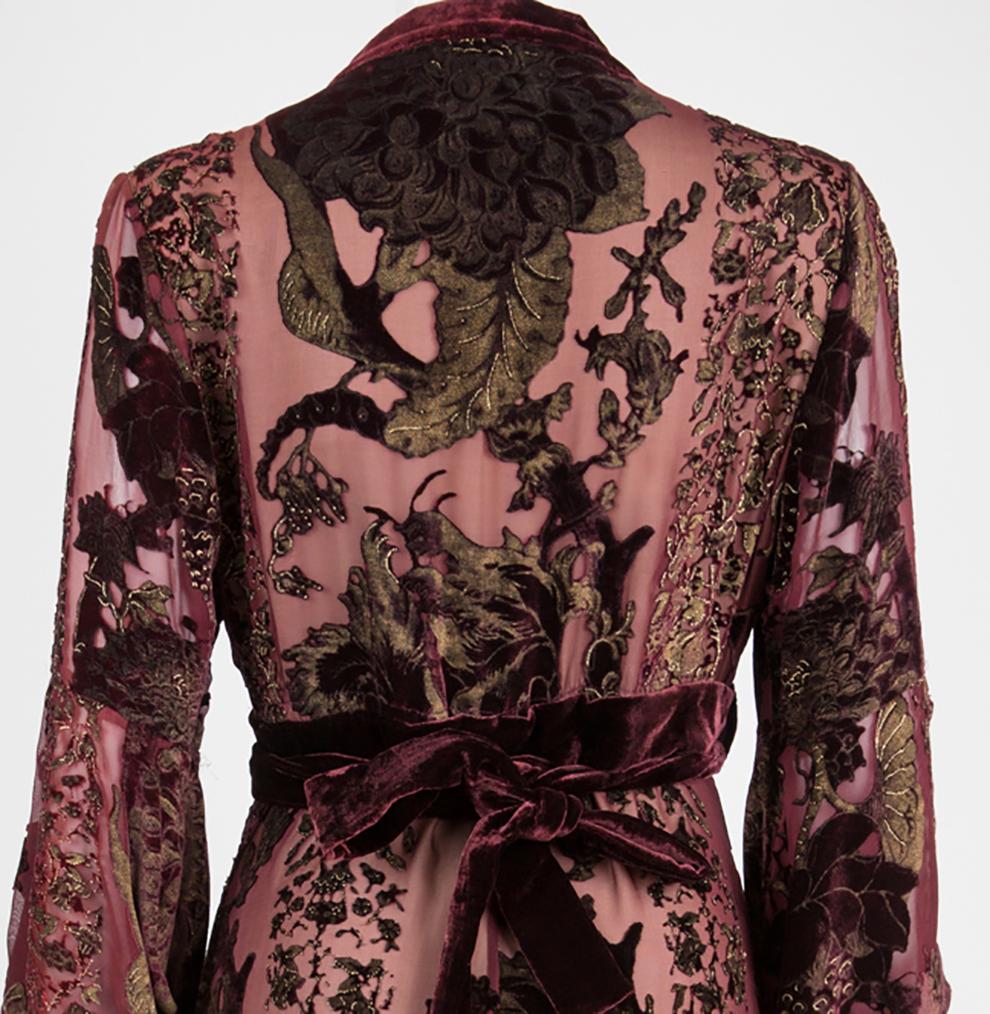 Women's Roberto Cavalli Brown Silk Devore Kimono Evening Maxi Long Dress 
