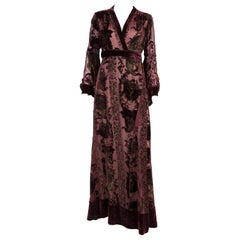 Roberto Cavalli Brown Silk Devore Kimono Evening Maxi Long Dress 