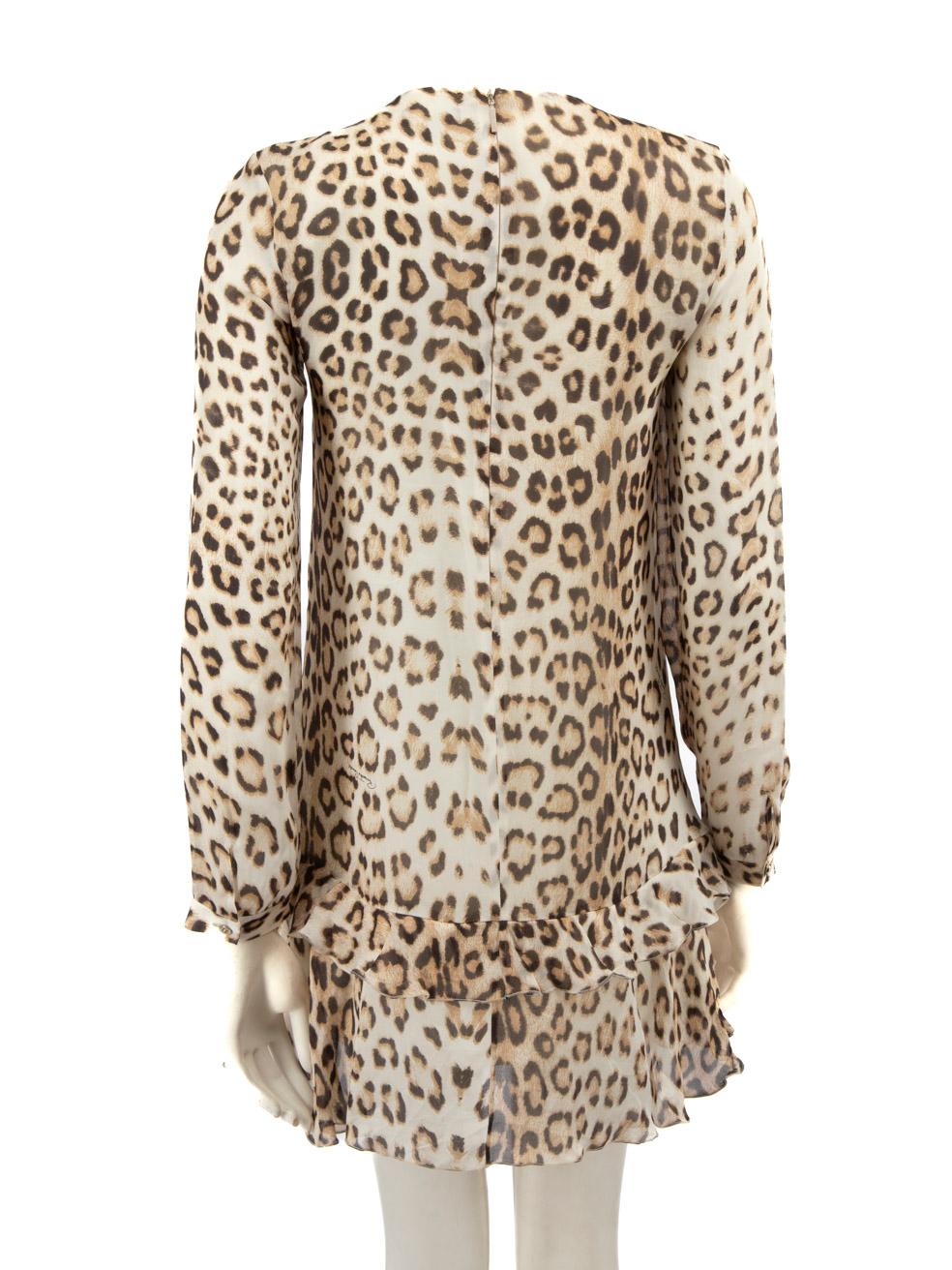 Beige Roberto Cavalli Brown Silk Leopard Crystal Dress Size XS For Sale