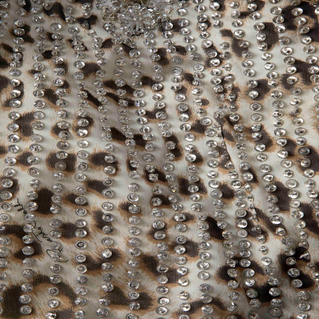 Roberto Cavalli Brown Silk Leopard Crystal Dress Size XS In Good Condition For Sale In London, GB