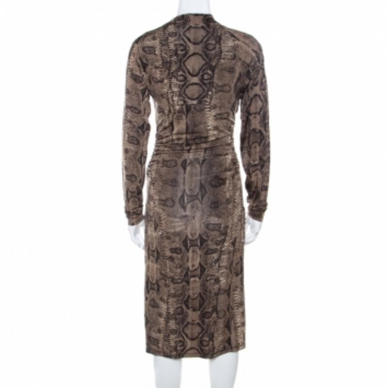 Donna Roberto Cavalli - Vestito marrone in jersey con stampa serpente e dettaglio increspato - S in vendita