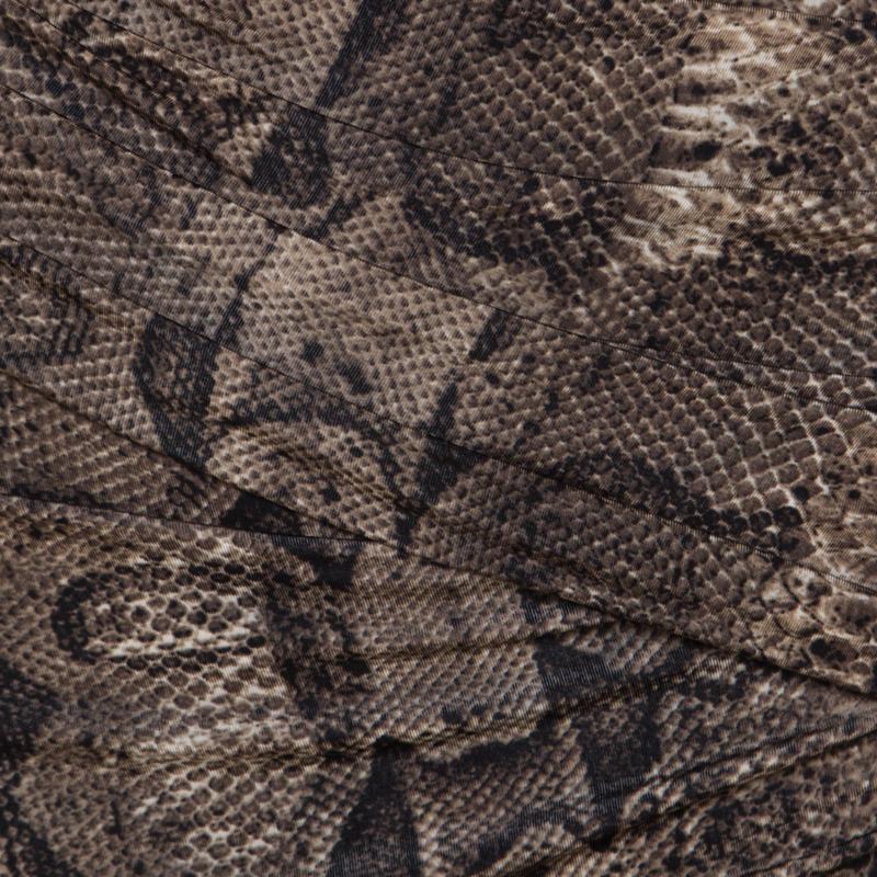 Roberto Cavalli Brown Snake Printed Jersey Ruched Detail Dress S 1