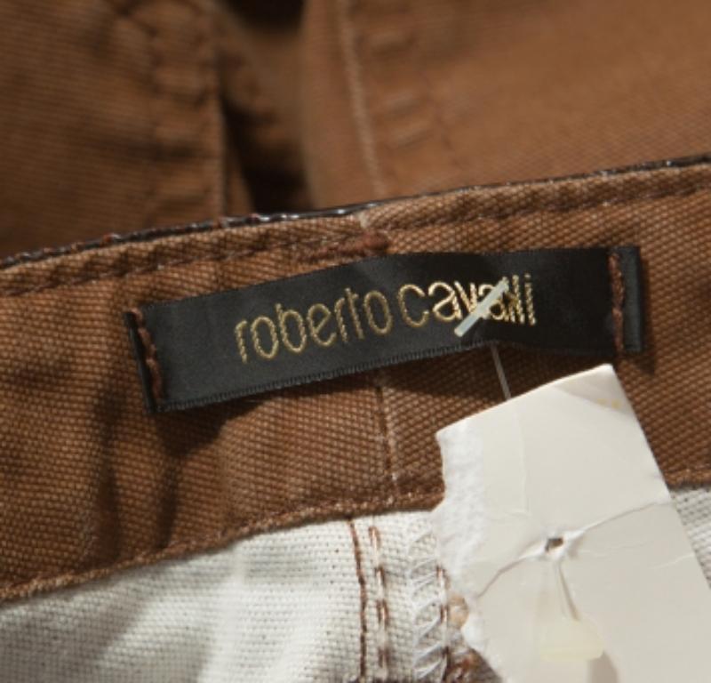 Roberto Cavalli Vaqueros Marrón Algodón Elástico Cuero Detalle Ribeteado M en venta 1