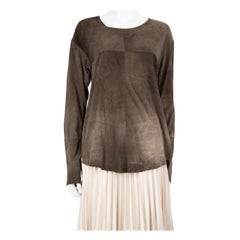 Roberto Cavalli Brown Suede Long Sleeve Top Size S