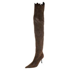 Roberto Cavalli Braune Overknee-Stiefel aus Wildleder Größe 37