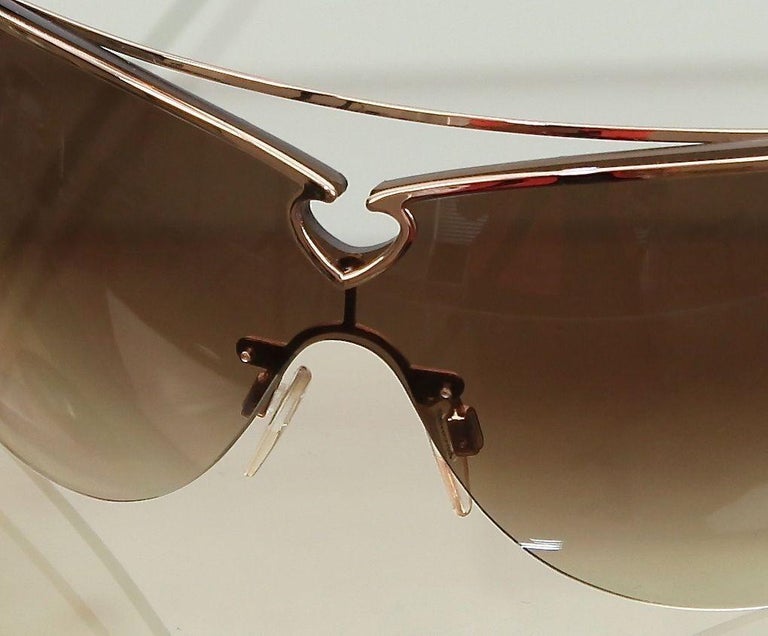 Roberto Cavalli Brown Gradient Shield Sunglasses with Gold Accents ROBERTO CAVALLI Brown Sunglasses Gradient Lens Shield Gold  main image 2
