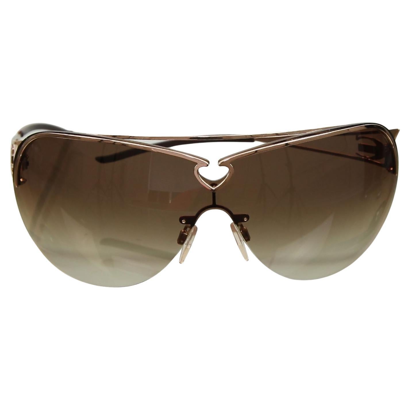ROBERTO CAVALLI Brown Sunglasses Gradient Lens Shield Gold Hardware W/Case For Sale